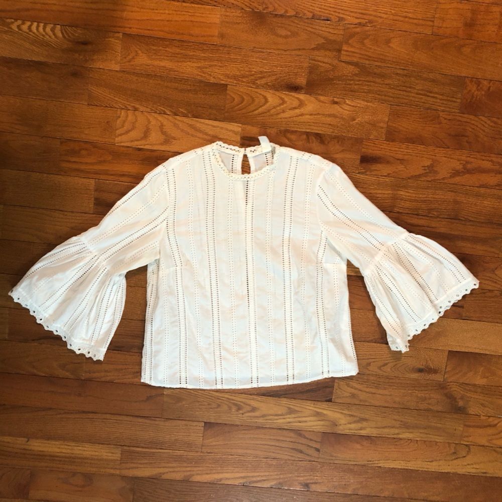 H&M Lightweight Cotton Blouse with Romantic Sleeves and Eyelets - Women’s 8